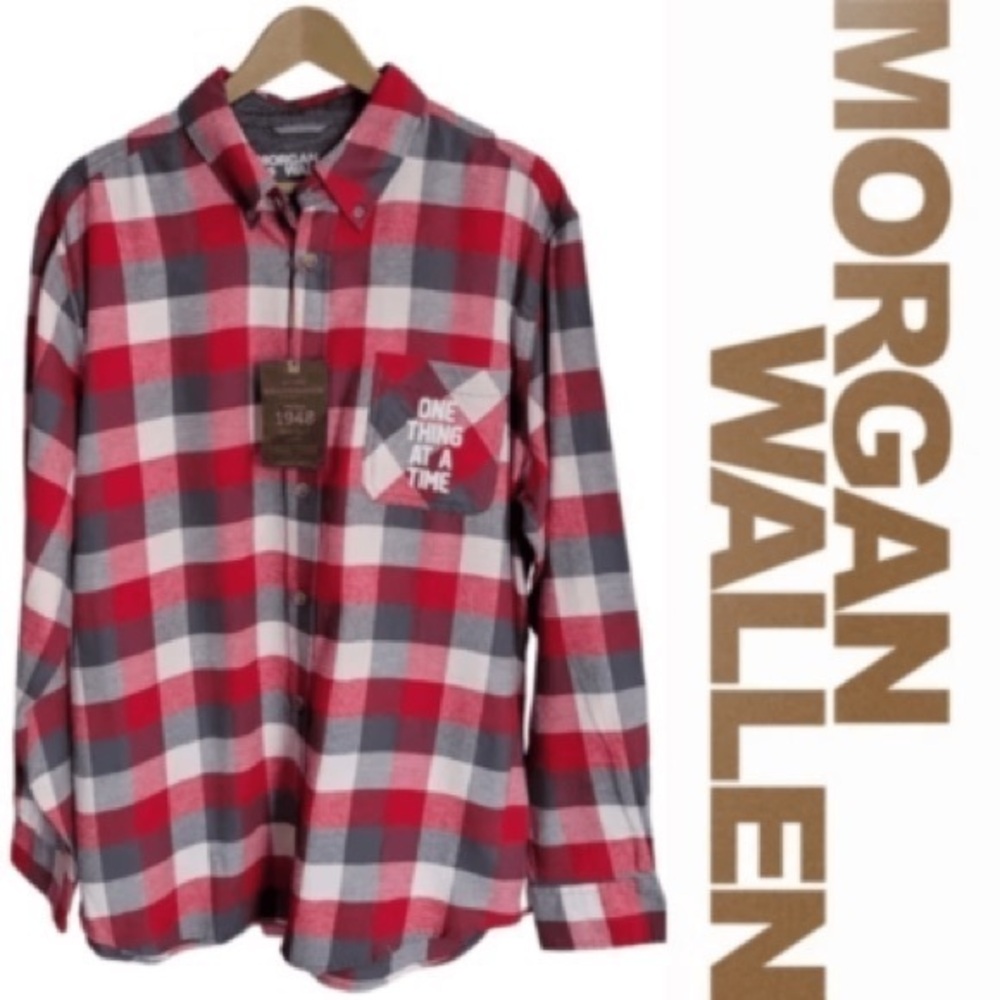 Morgan wallen one thing at a time tour Red Gray Plaid flannel Shirt Men's medium